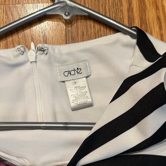 Cache Black and White Striped Dress with Purple Floral - Picture 2 of 3